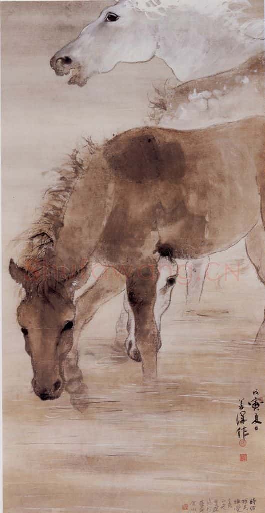 1998年 杨善深《饮马图》书画作品