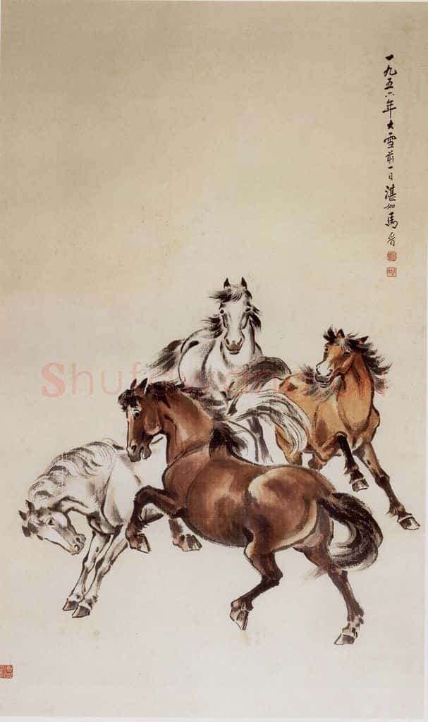 1956年 马晋《四马图》书画作品