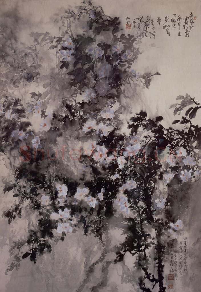 近现代 宋雨桂《雾花》书画作品