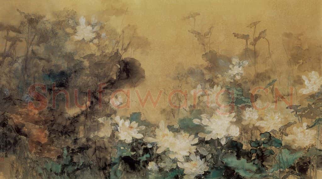近现代 宋雨桂《白荷图》书画作品