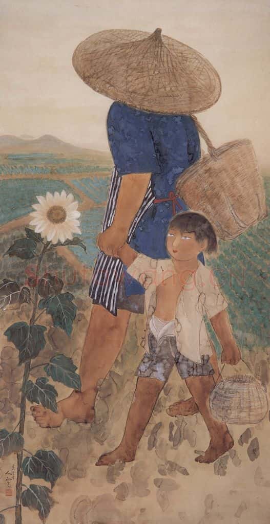 1932 方人定《到田间去》书画作品