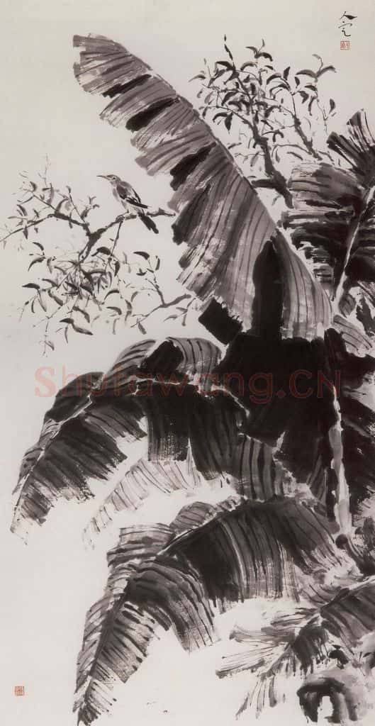 1950 方人定《芭蕉小鸟》书画作品