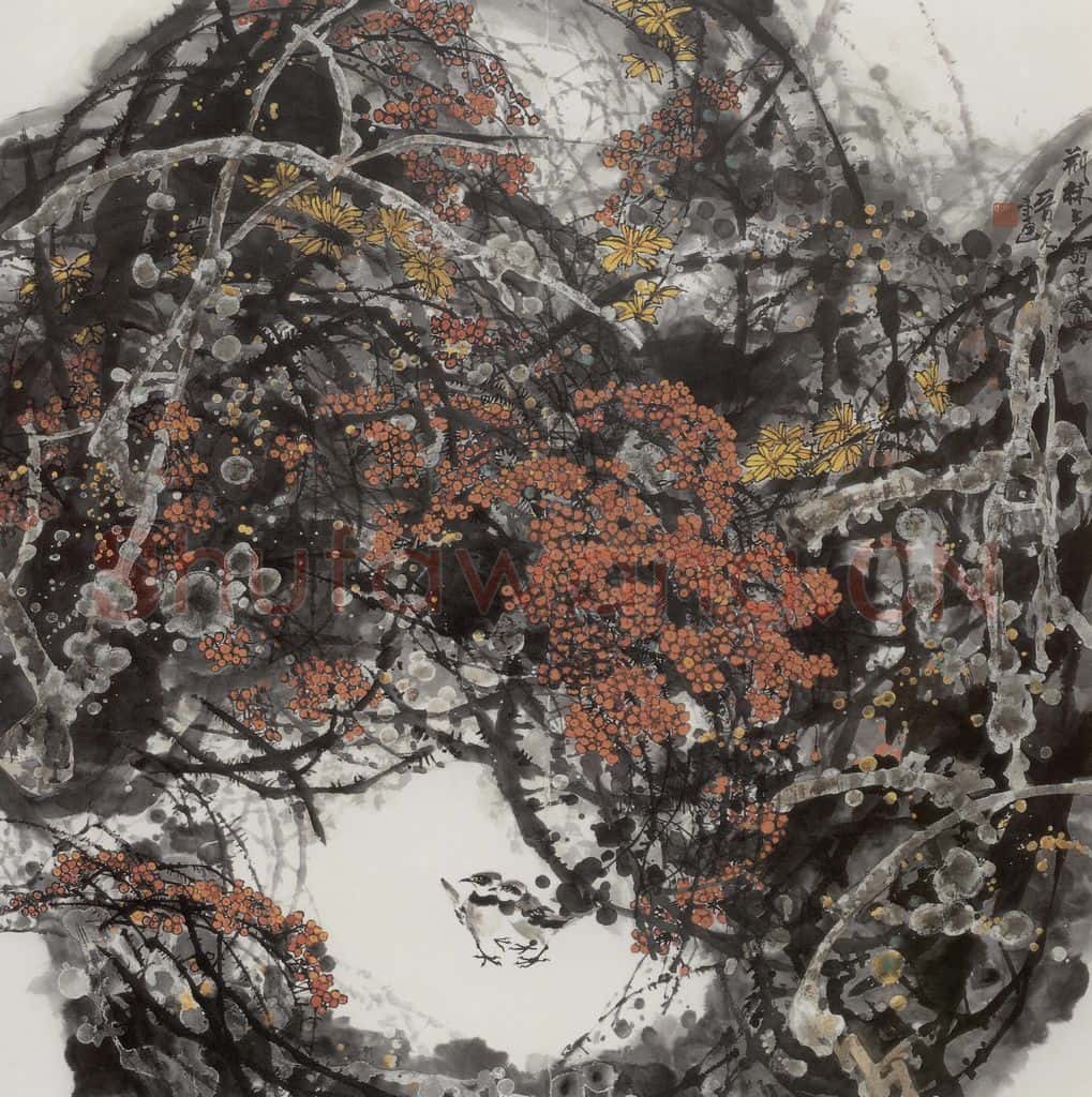 1989年 王晋元《荆棘上的果实》书画作品