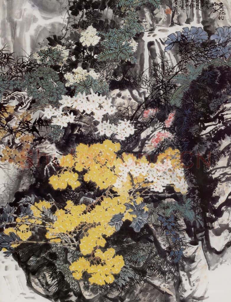 1984年 王晋元《多花的山谷》书画作品