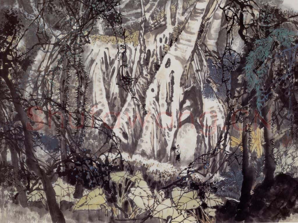 1987年 王晋元《版纳密林》书画作品