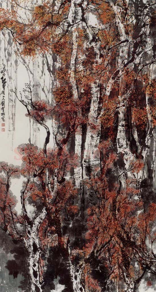 1989年 刘宝纯《树树皆秋色》书画作品