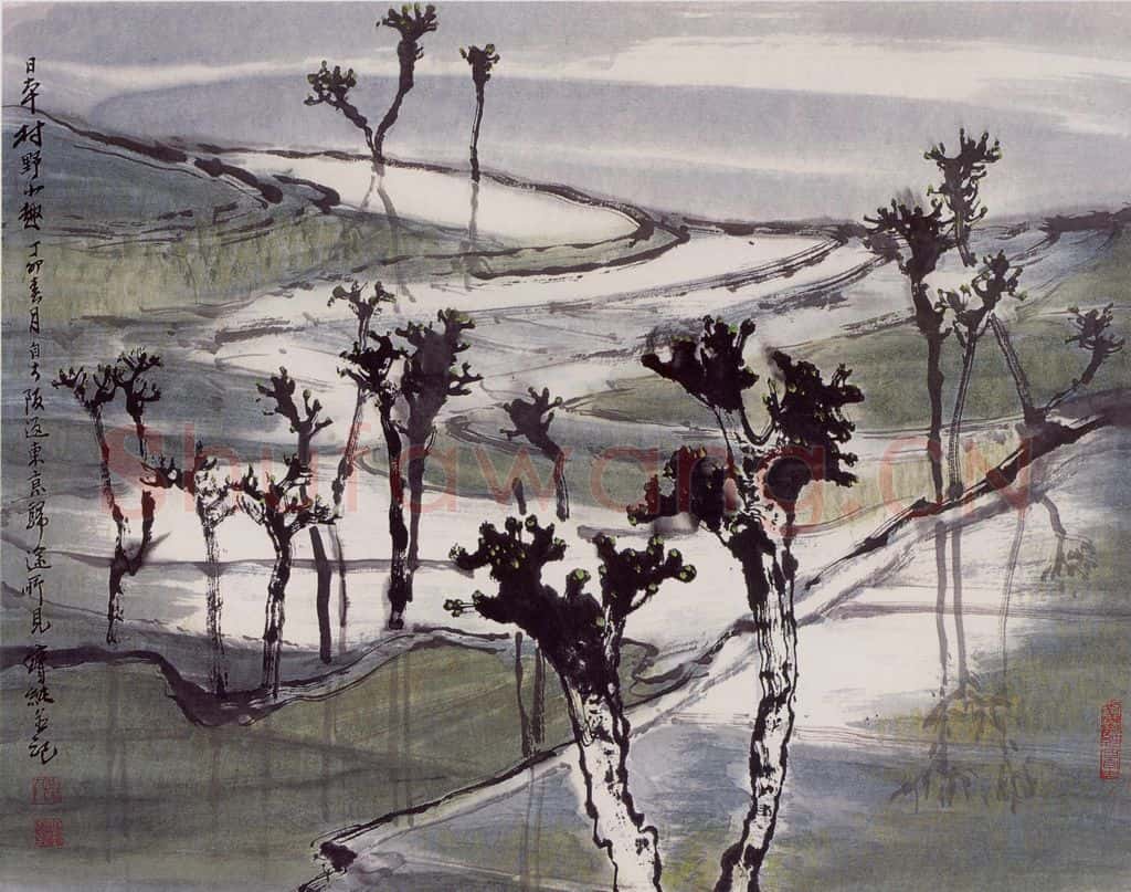 1987年 刘宝纯《日本村野小趣》书画作品