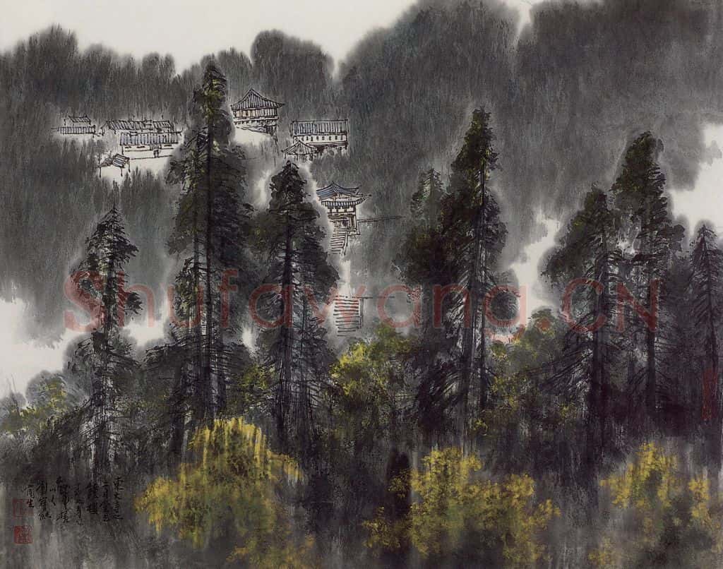1987年 刘宝纯《东大寺远眺》书画作品
