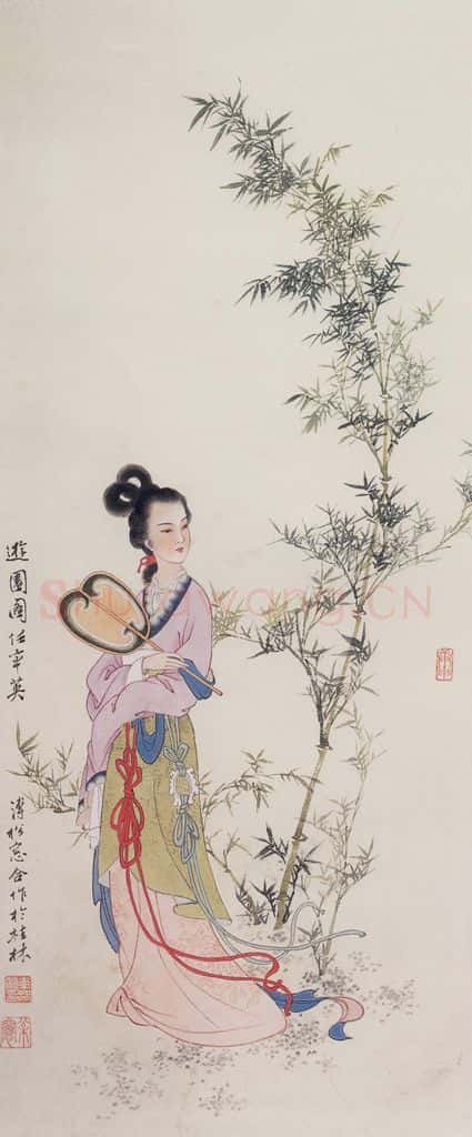 1980年 任率英《游园图》书画作品