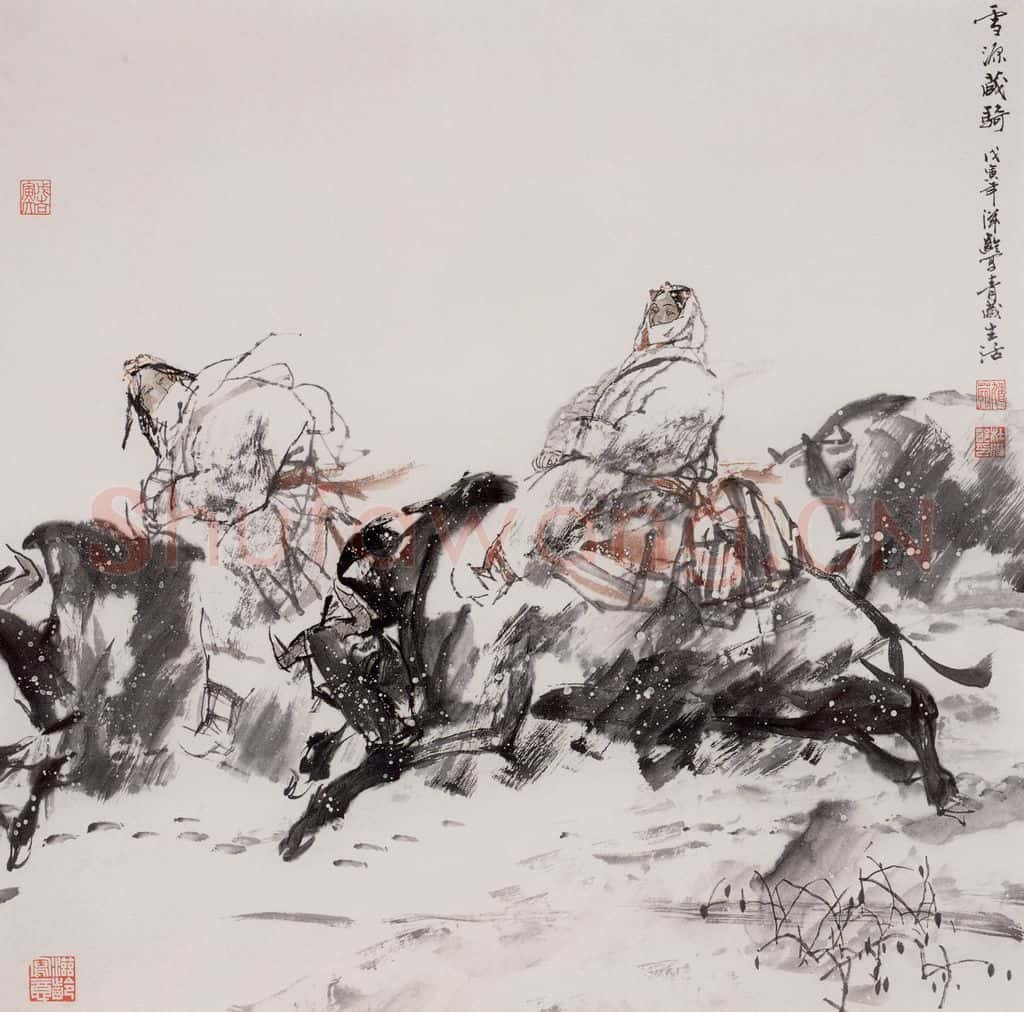 2000年 杜滋龄《雪原藏骑》书画作品