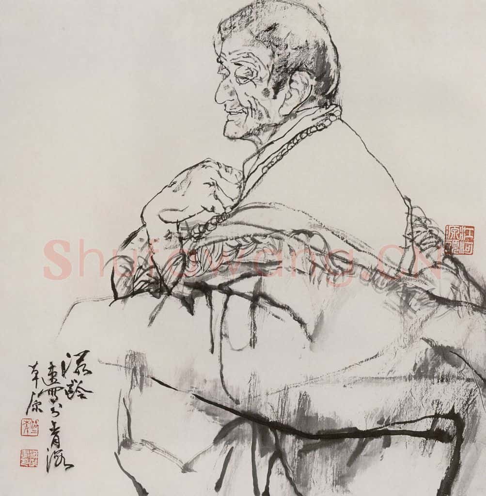 1983年 杜滋龄《青藏高原老人》书画作品