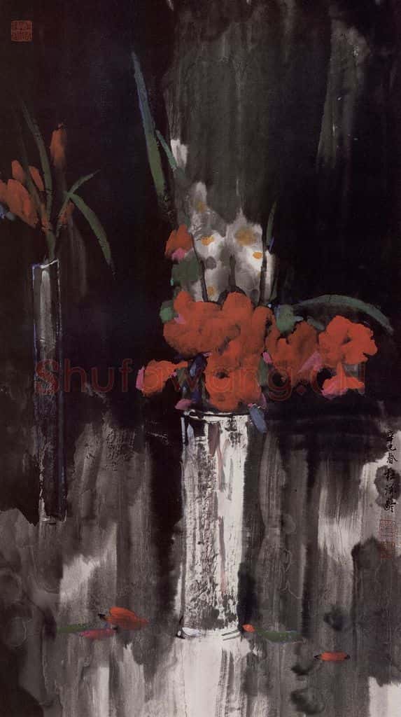 2001年 杜滋龄《室内小花》书画作品