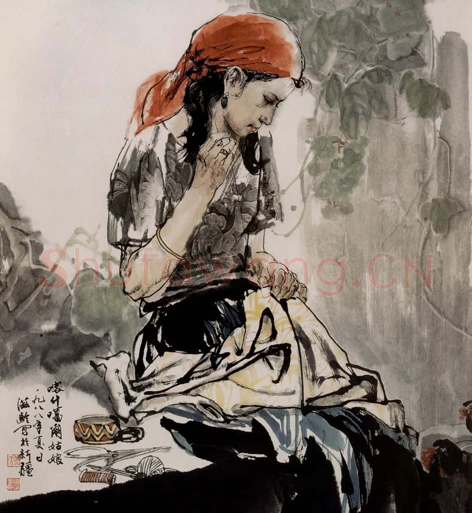 1988年 杜滋龄《喀什噶尔姑娘》书画作品