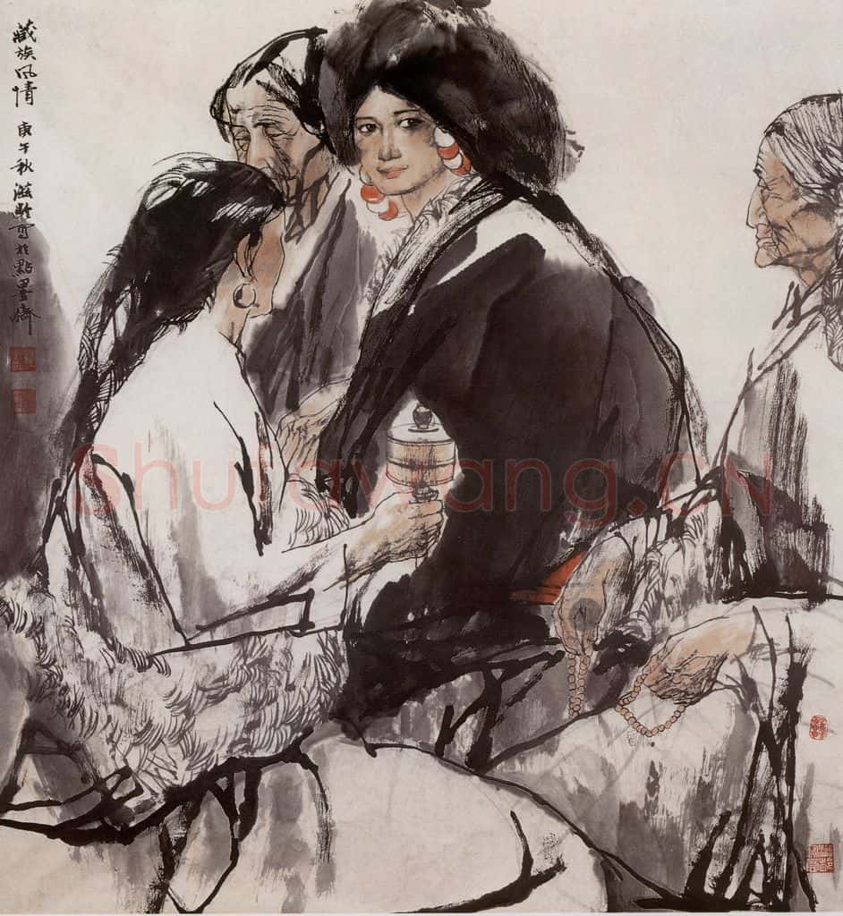 1990年 杜滋龄《藏族风情》书画作品