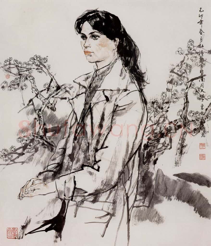 1999年 杜滋龄《岭南姑娘》书画作品