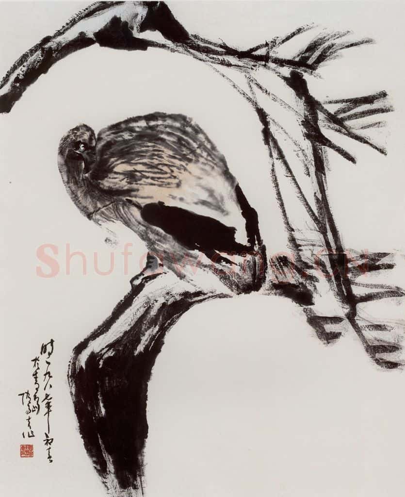 1987年 隋易夫《回眸一顾百鸟惊》书画作品