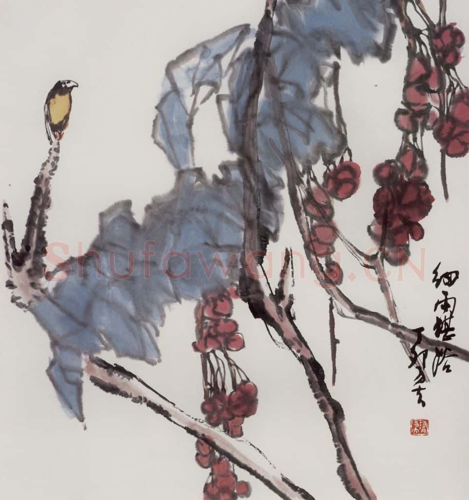 1987年 隋易夫《细雨堪浴》书画作品