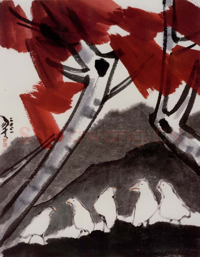 2001年 隋易夫《艳阳纳凉》书画作品