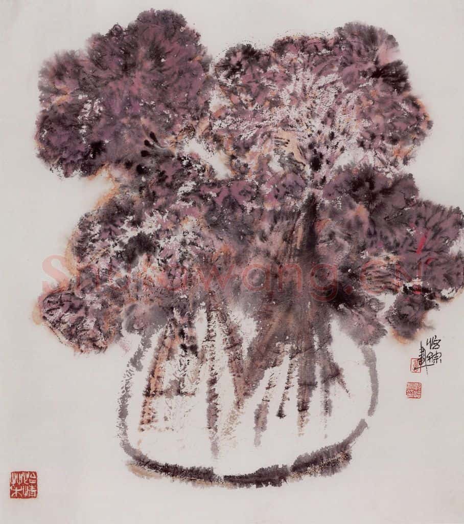1988年 郭怡孮《鸡冠花》书画作品