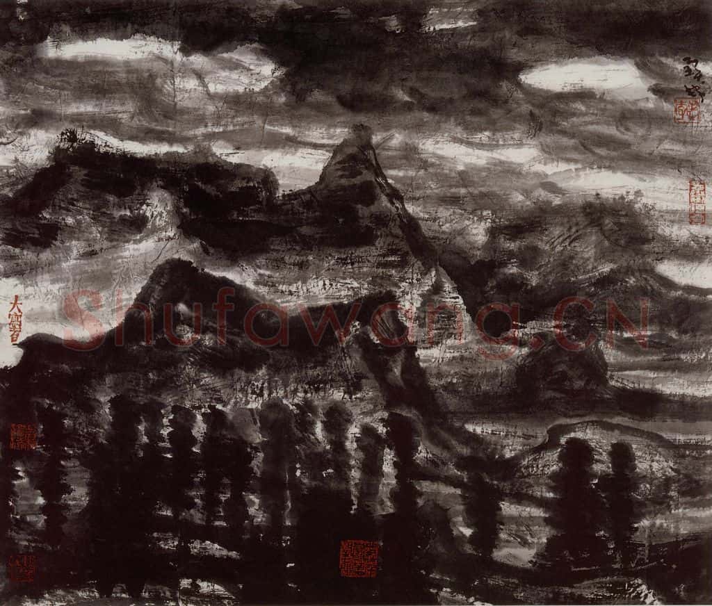 2001年 李宝林《雨过云山》书画作品