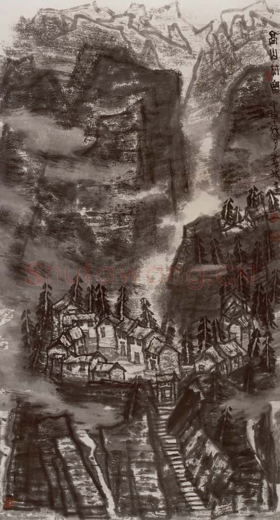 2004年 李宝林《高山村寨》书画作品