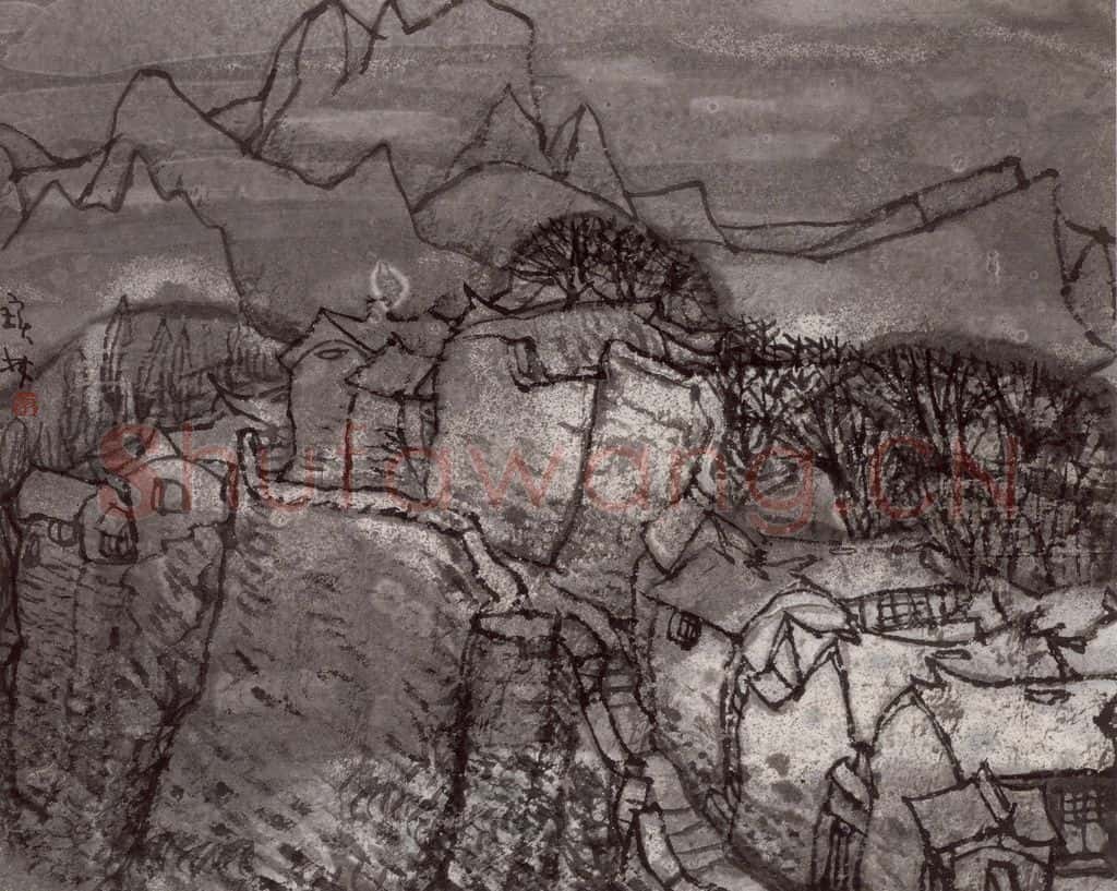 1986年 李宝林《燕山村居》书画作品