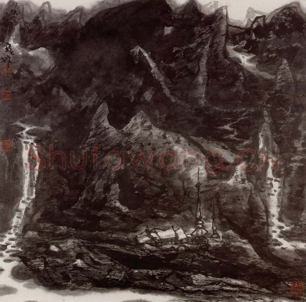1994年 李宝林《深山古寺》书画作品