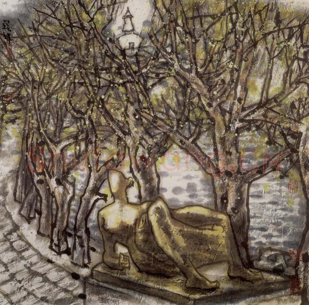 2001年 李宝林《亨利·摩尔在北京》书画作品