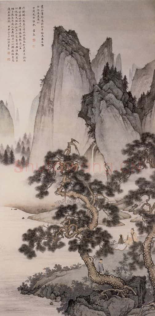 近现代 陈少梅《临流论诗》书画作品