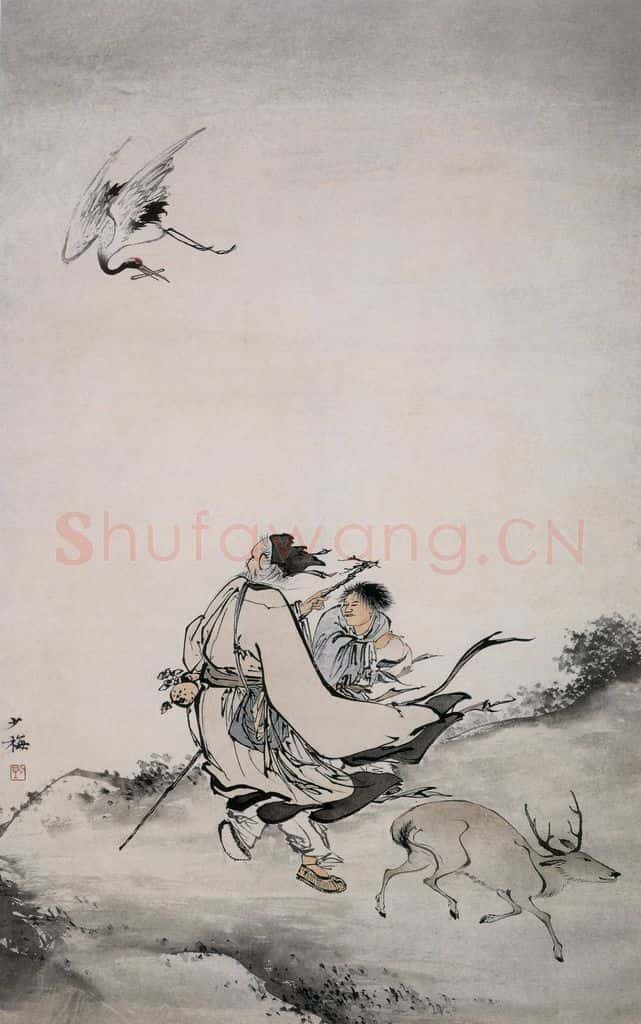 近现代 陈少梅《东方朔图》书画作品