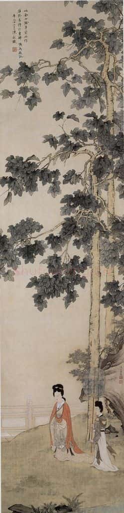 近现代 陈少梅《桐荫仕女》书画作品