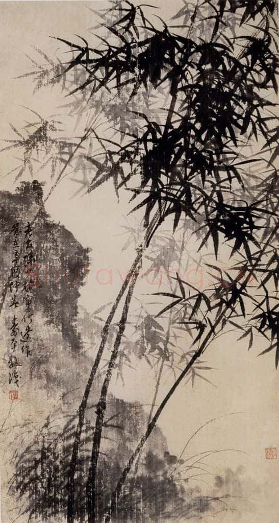 近现代 陈少梅《竹石双清图》书画作品