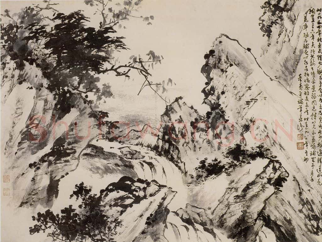近现代 陈少梅《秋涧激流》书画作品