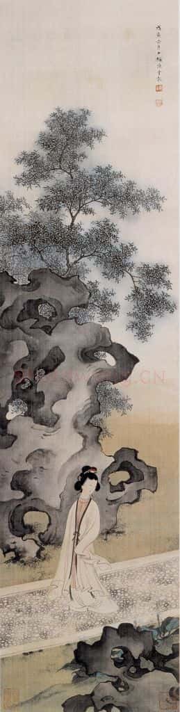 近现代 陈少梅《幽园仕女》书画作品