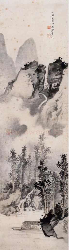 近现代 陈少梅《舟中听泉图》书画作品