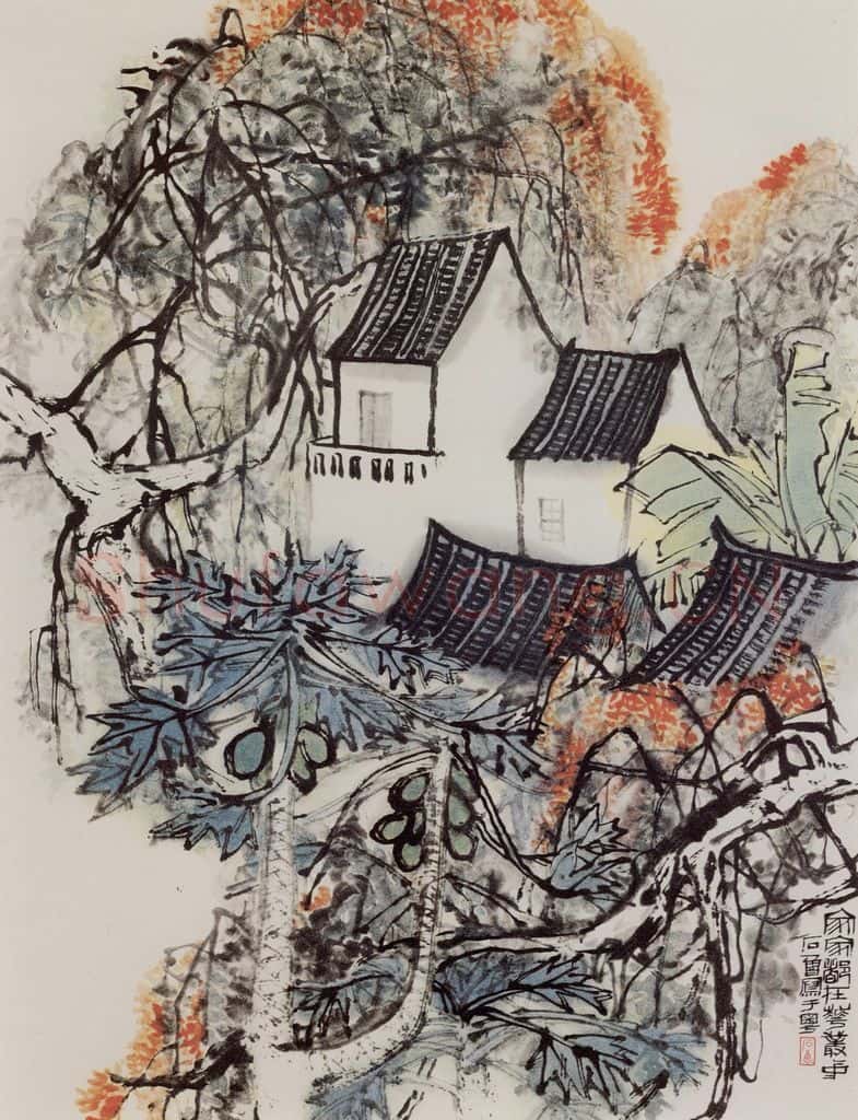 1962年 石鲁《家家都在花丛中》书画作品