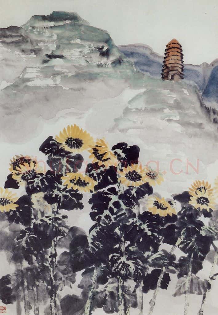 1961年 石鲁《宝塔葵花》书画作品