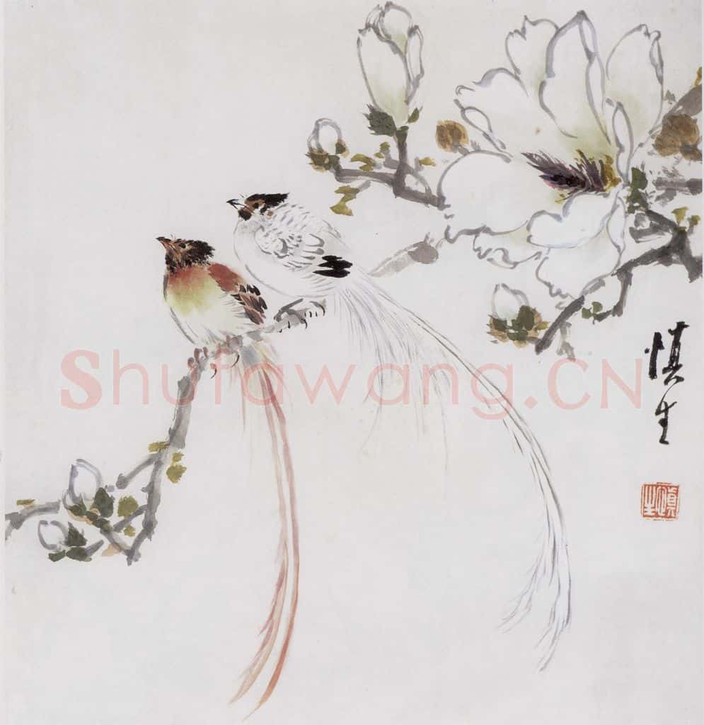 60年代 汪慎生 玉兰绶带 书画作品