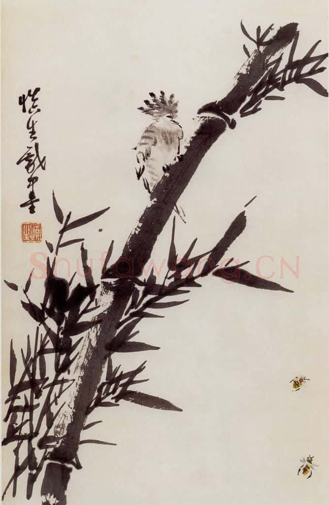 60年代 汪慎生 墨竹戴胜 书画作品