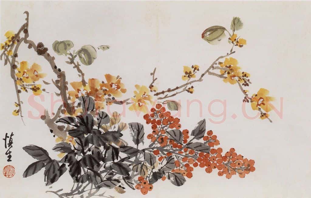 1957年 汪慎生《花鸟册页》书画作品