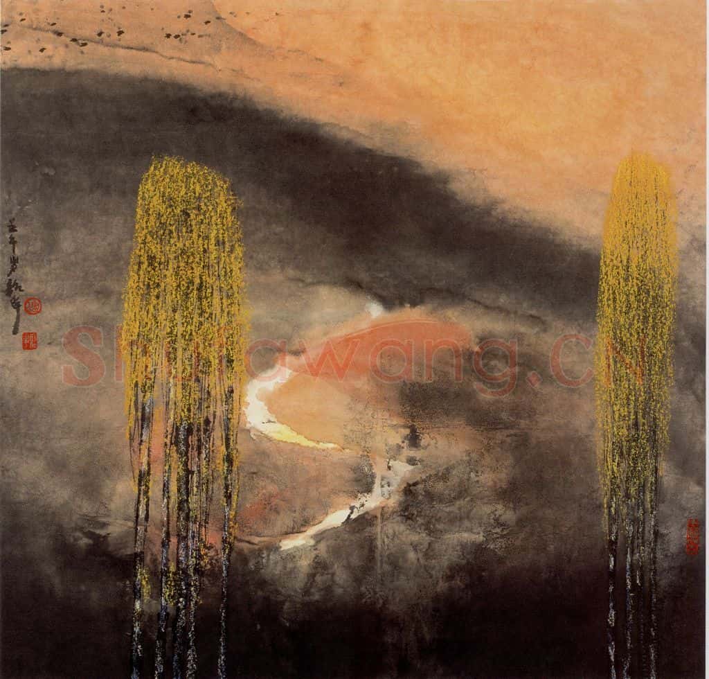 2002年 周韶华《边山垂红云》书画作品