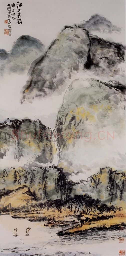 1991年 朱屺瞻《江上春风》书画作品