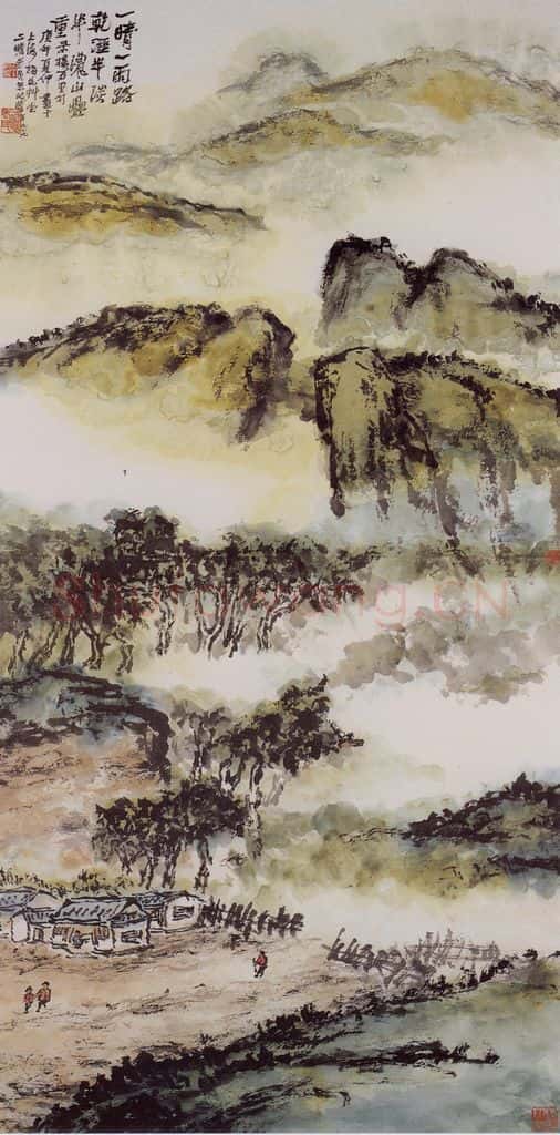 1990年 朱屺瞻《一晴一雨路干湿》书画作品