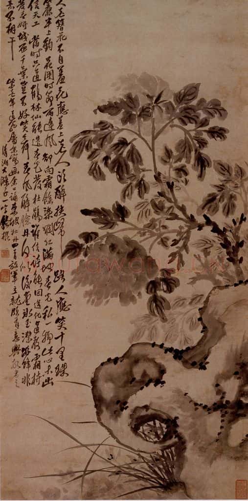 明末清初 石涛 兰石牡丹 书画作品