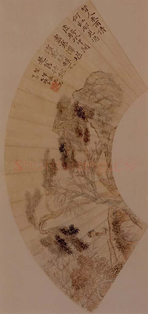 明末清初 石涛 山桥小坐 书画作品