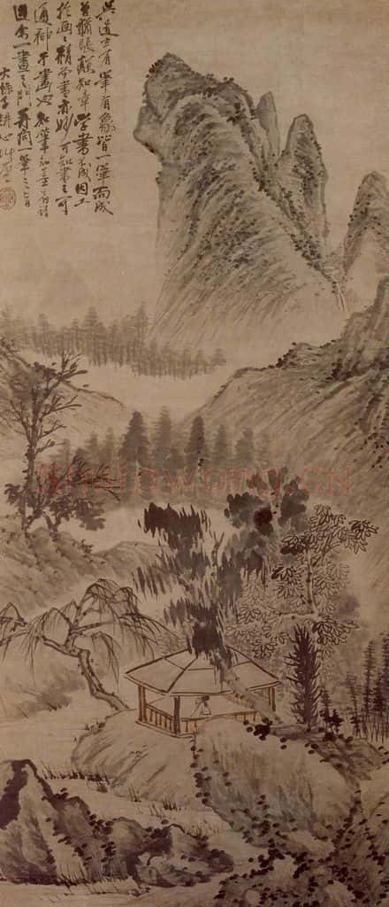 明末清初 石涛 山亭独坐图 书画作品
