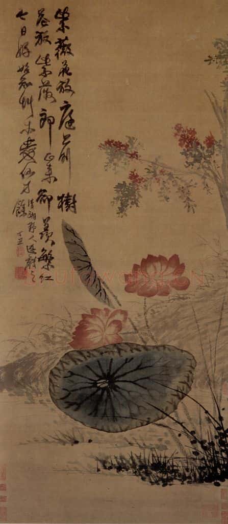 1697年 石涛《荷花紫薇图》书画作品