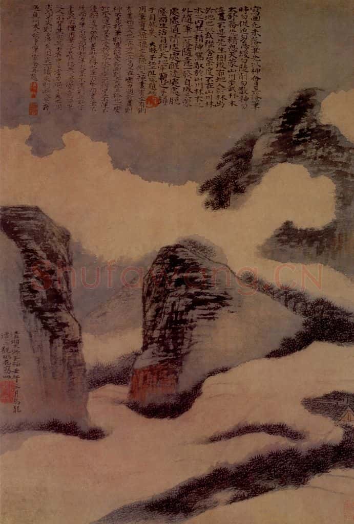 1702年 石涛《设色云山图》书画作品