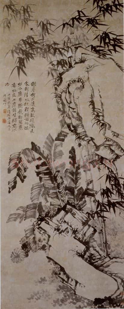 1686年 石涛《蕉菊竹石图》书画作品