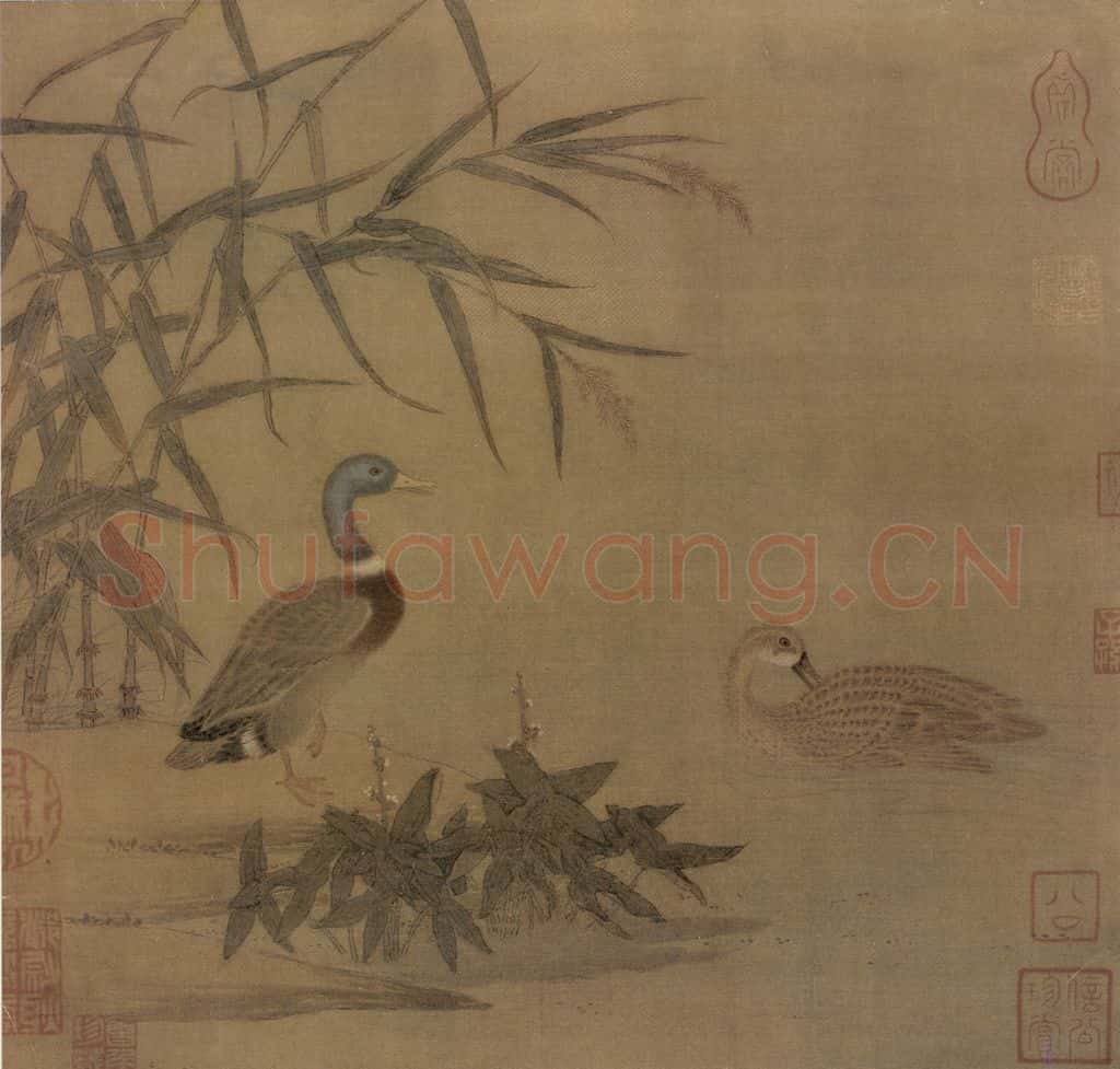 北宋 黄筌《溪芦野鸭图》书画作品